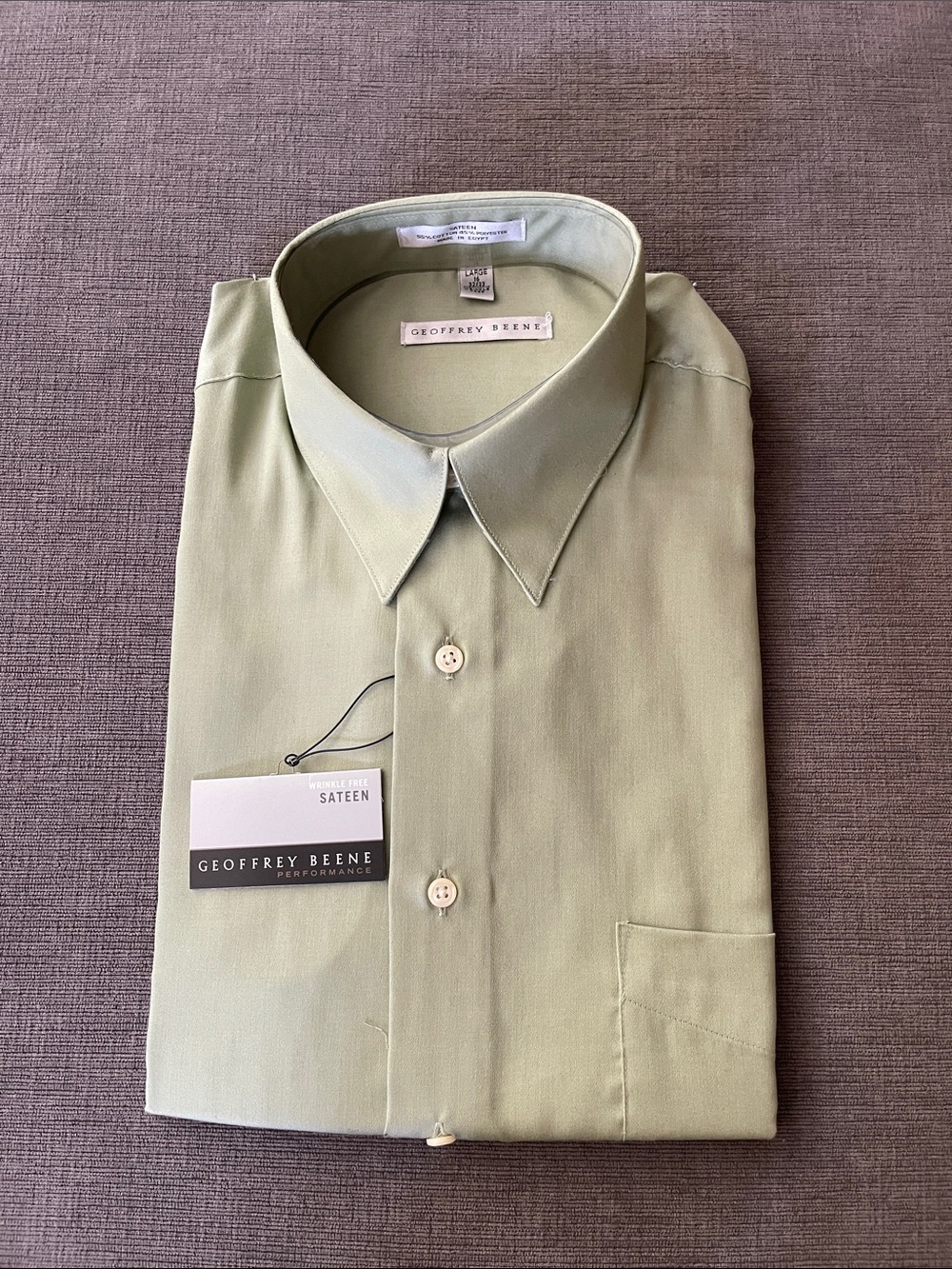 Geoffrey Beene Light Green Sateen Dress Shirt Men's L 16 32/33